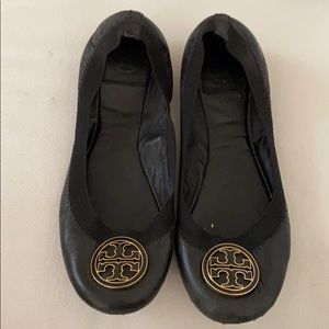 Tory Burch Black Revas with elastic trim detail